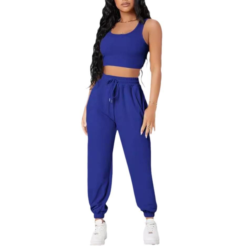 GMXIA Spring Solid-color Round-neck Vest Women's High-waisted Fashionable Casual Long Pants Set