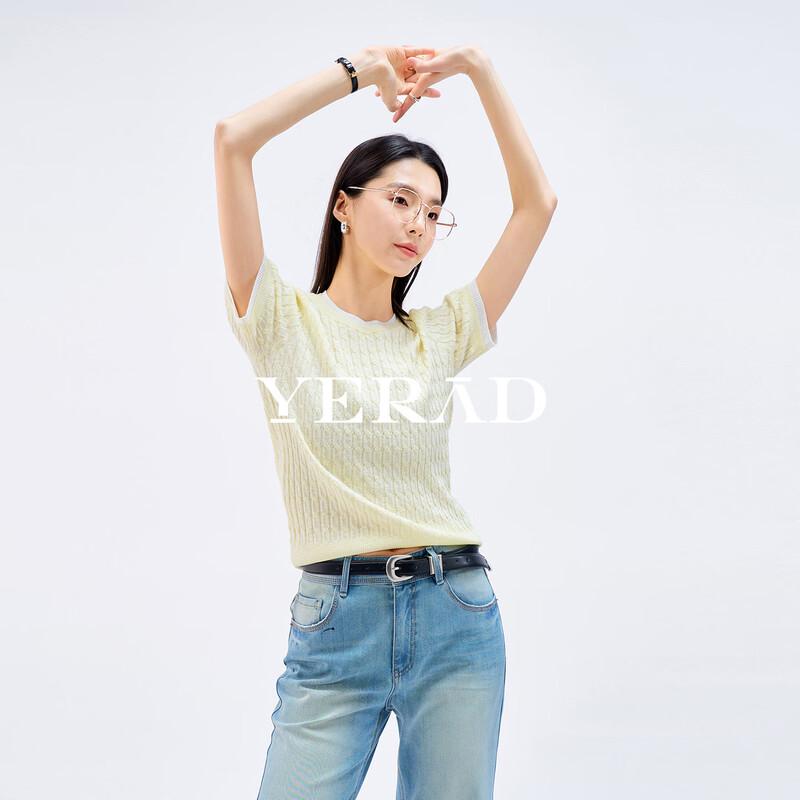 YERAD Women's Faux Two-Piece Cable Knit Short Sleeve Tee