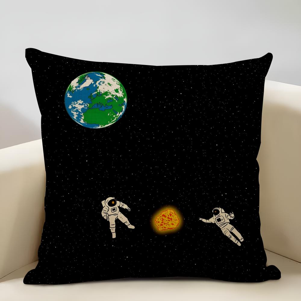 Planet Illustration Cushion Cover Household Decoration Linen Sofa Cushion Cover: Skin-Friendly & Breathable With Invisible Zippe
