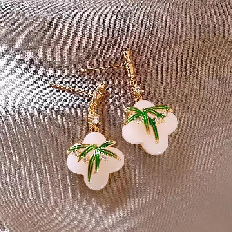 Дизайн-Чувство Новые Китайские Облачные Бамбуковые Листья Серьги-Кисточки Женские, Ретро Национальный Стиль Серьги с Характером Серьги Серьги Украшения для Ушей зелёный