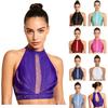 Womens Lyrical Dance Crop Top Glittery Rhinestones Sleeveless Back Hollow Out Tank Top Belly Dance Costume