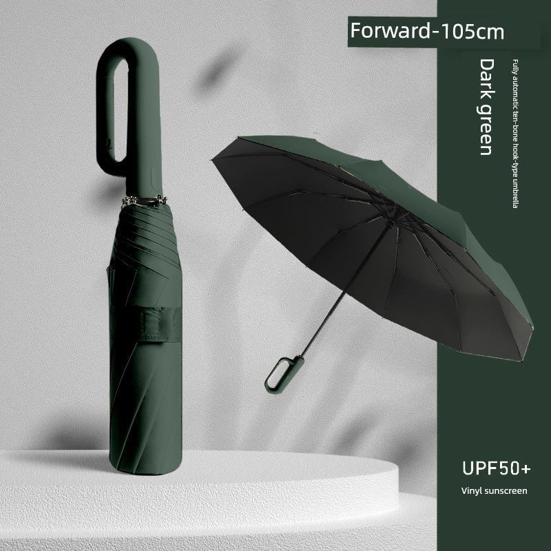 Automatic Ring Buckle Umbrella with Enlarged Hook, Foldable, Portable, Reinforced, Dual-Use for Sun and Rain, Unisex, Sun Protection