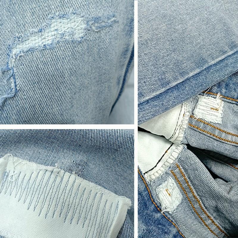 Cleanfit Style 501 Mid Rise Straight Leg Vintage Ice Blue Washed Patch Destroy Jeans Men