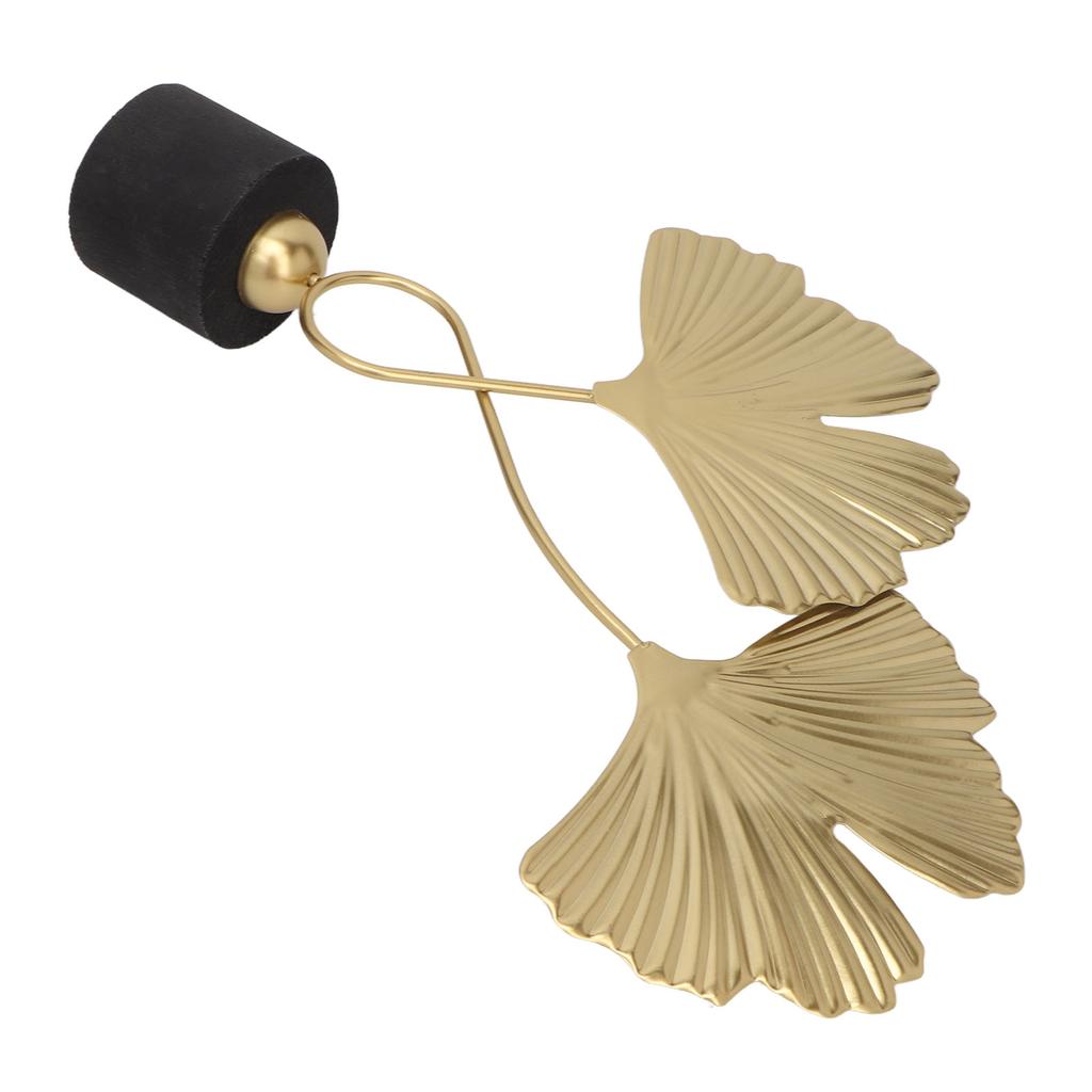 Leaf Statue Double Headed Ginkgo Shape Golden Attractive Decorative Metal Composite Wooden Base