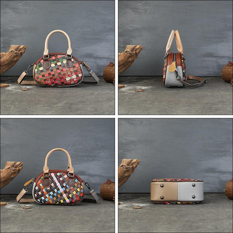Hand-woven Genuine Leather Color-blocked Shell Bag Hand-held Crossbody Women's Bag