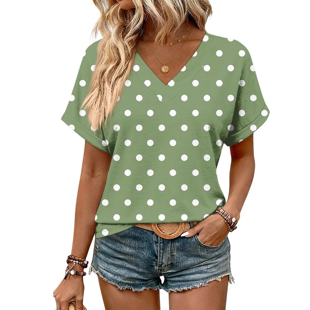 Dámské letní topy s krátkým rukávem a výstřihem do V, ležérní i elegantní, letní halenky, tuniky