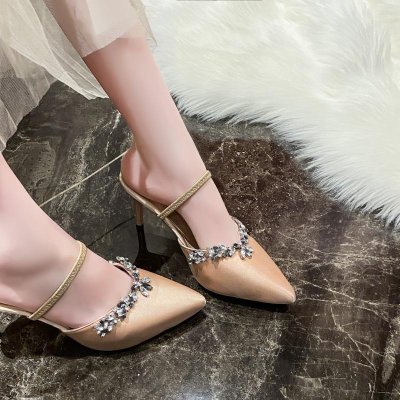 Fashion New Spring Slippers Women's Fashion Pointy Shallow-cut Sequin Slip-on Anti-slip and Wear-resistant Stiletto Sandals