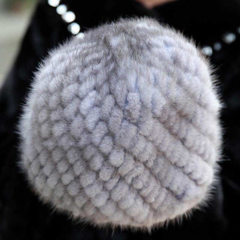 Mink Fur Hat Women Winter Ear Protection Warm Natural Fur Knitted Hat Fluffy Fur Snow Caps Ladies Black Fur Caps Winter Cap