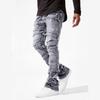 RogueWave Straight Pant Men Jeans Denim Pants Slim Fit Irregular Folds Tassel Splice Simple Button Pocket High Street Trousers