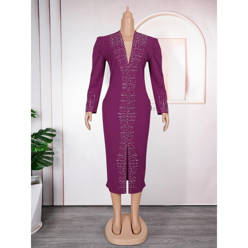 Plus Size Women's Fashion Commuter Dress with Drill Nails and Beads