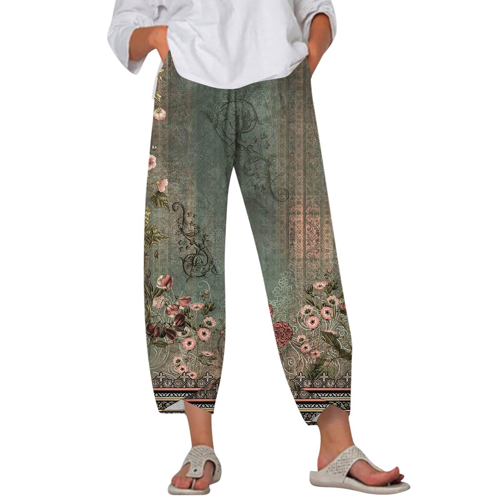 

Брюки женские летние повседневные широкие брюки с эластичной резинкой на талии и карманами L