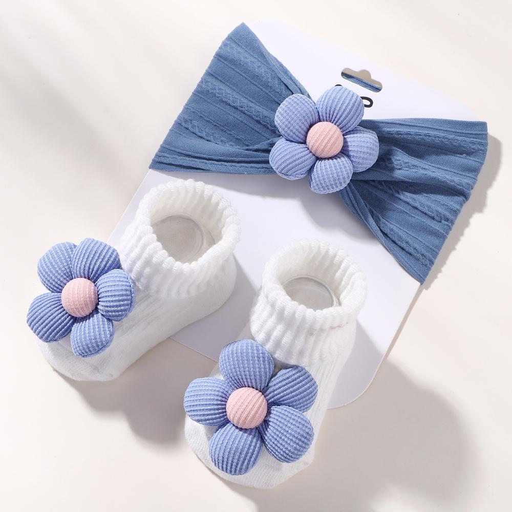 

Newborn Headband for Infant Elastic Knit hairband Baby flower Soft Nylon Kids Headwear Babe Hair Accessories Socks Gift Set