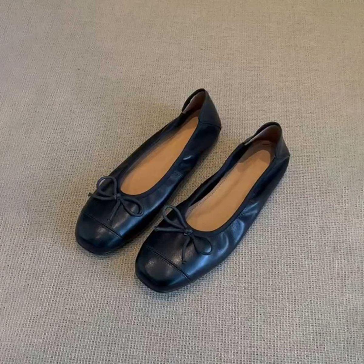 

Sheepskin version~ retro light-mouth ladyshoes women s one-pedal soft leather soft-soled grandma shoes retro flat-soled leather small single shoes 36 чорний