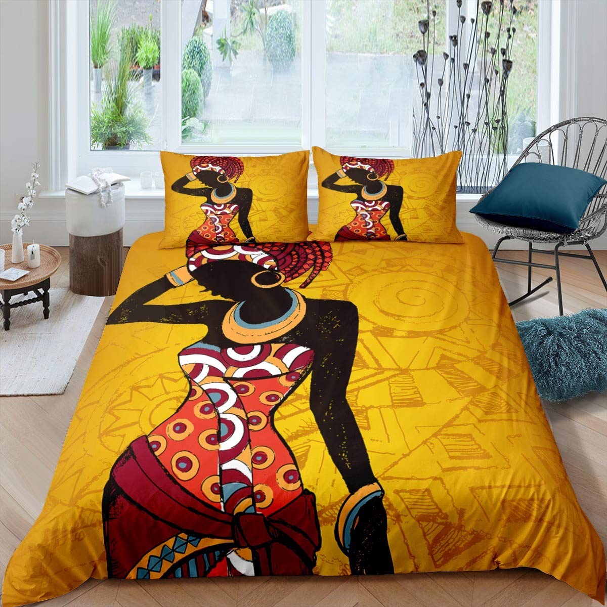 

African Woman Bedding Set Vintage Africa Country Comforter Cover for Kids Boys Girls Teens Boho Style Exotic Nation Microfiber EU Single(135x200cm)