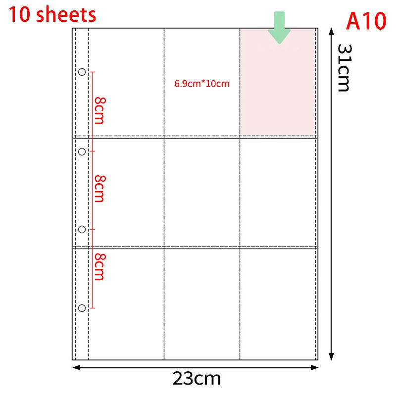 А4 Прозрачный держатель для фотокарточек на кольцах, вкладыши для фотоальбома 1/2/3/4/6/8/9/10 карманов, внутренняя страница, альбом для коллекционирования карточек