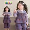 Meng Tang Tang Spring Chic Baby Girl Lace Collar Plaid Three-Piece Set - Korean Style Kids' Outfit for Spring/Autumn