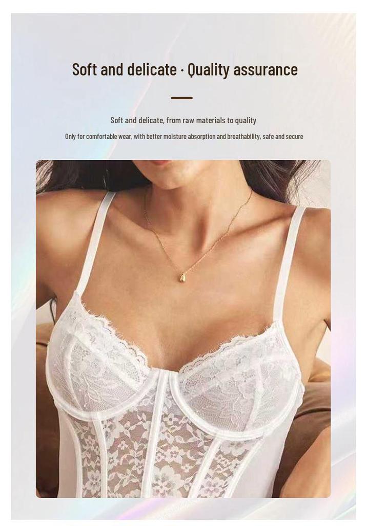 Sexy European & American Lace Underwire Diamond Crop Top - Slim Fit, See-through Vest for Women in White.