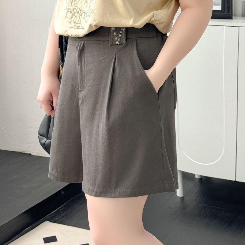 

Plus size women clothing [Street Cargo Shorts] Chubby Girl Retro Casual High Waist All-Match Summer Loose Wide Leg Hot Pants Dark gray 5XL