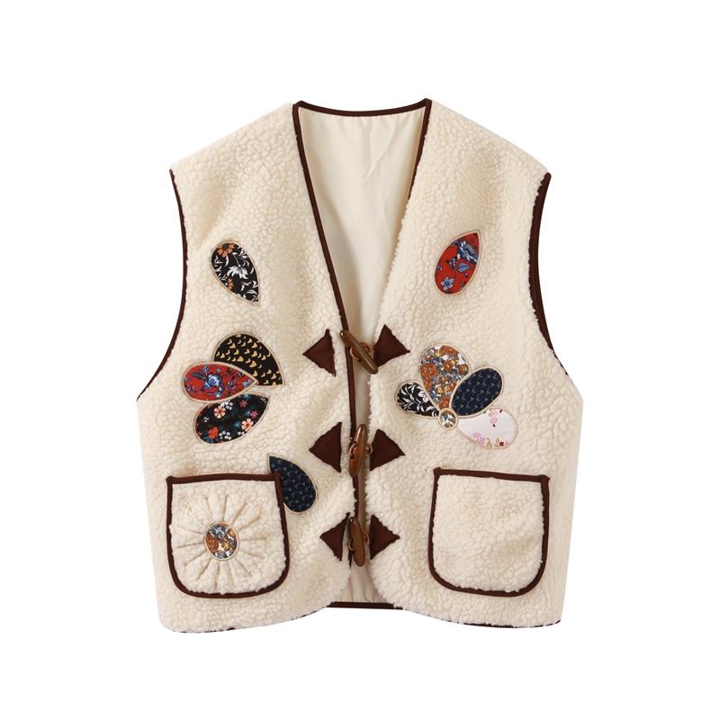 

Женский повседневный жилет из овечьей шерсти с принтом, V-образным вырезом, без рукавов, с роговыми пуговицами, карманами, майками, осенний винтажный уличный жилет L