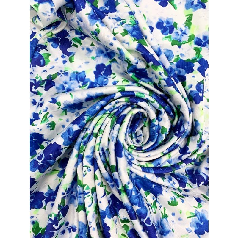 Women's Blue Floral Print Spaghetti Strap Midi Dress, Summer Casual V Neck Flowy A-Line Sundress
