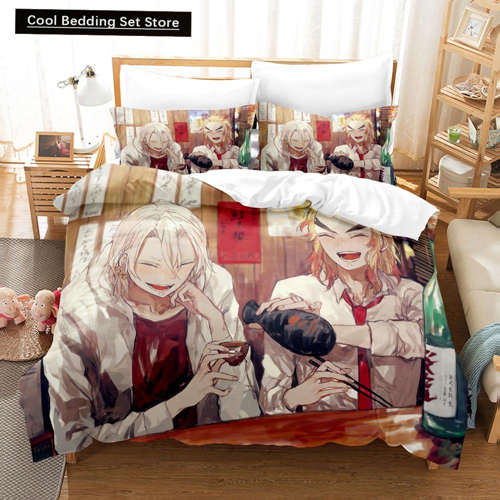 Fashion 3D Print Cartoons Demon Slayer Bedding Sets Duvet Cover Set With Pillowcase Twin Full Queen King Bedclothes Bed Linen