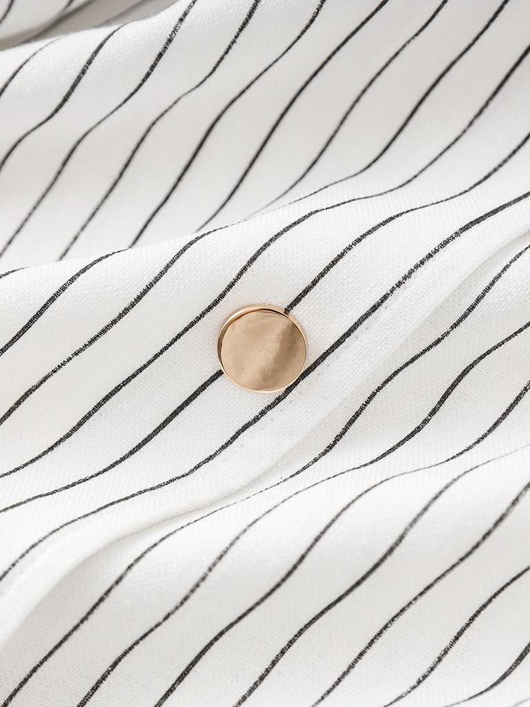 Women's Summer Striped Shirt Dress - High-End, Single-Breasted with Waist-Defining Fit