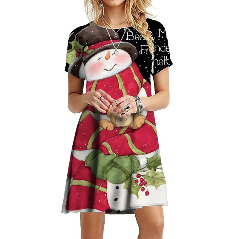Sommer Damen Weihnachten 3D-Druck Kurzarmkleid