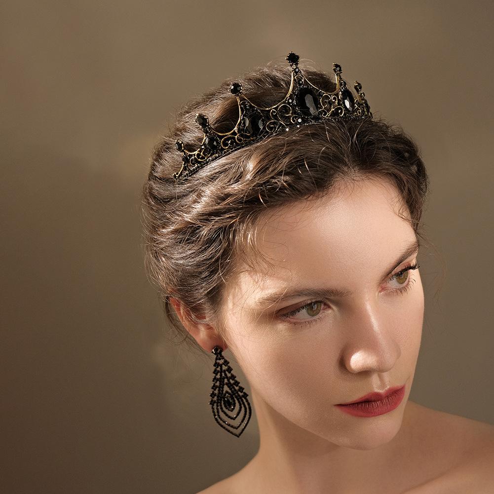 Halloween Jewelry Rhinestone Alloy Crown Holiday Party Dance Dress Headdress High-end Black Crown