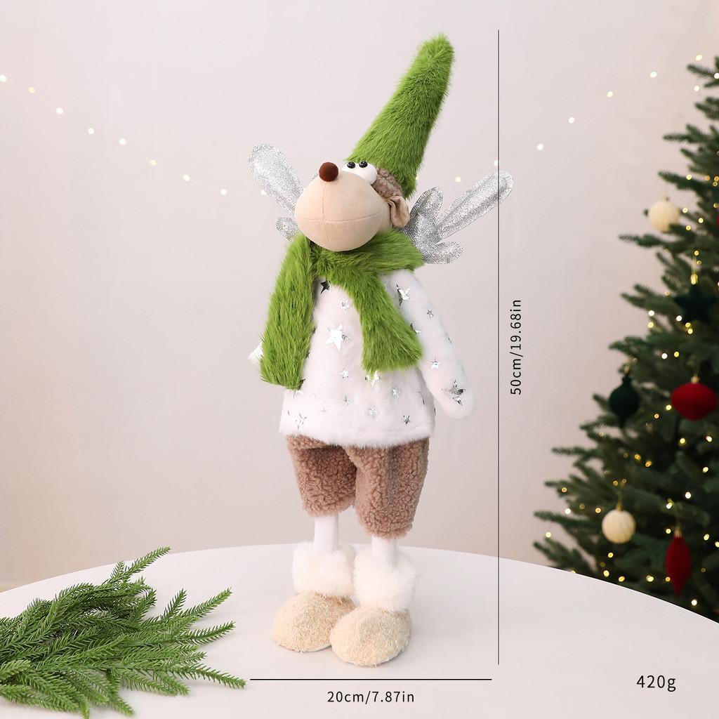 Christmas Decor Plush Doll With Green Scarf For Holiday Window Display