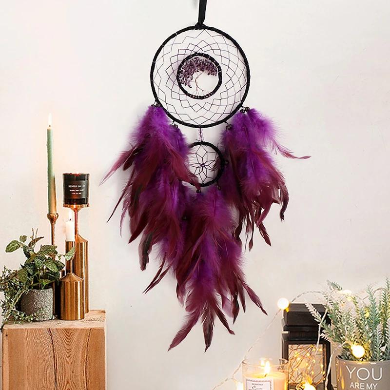 Wall Hanging Dream Catchers Gem Crystal Tree Of Life Dream Catcher Home Decoration Room Wind Chimes Ornaments Dream Catchers