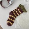 Double-slit Color-blocking Long Socks, Pickled Green Cranberry Striped Mid-calf Socks, Casual Sports Trendy Socks, Women's Socks
