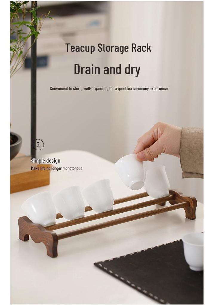 Carbonized Black Walnut Tea Cup Drying & Storage Rack - Kung Fu Tea Set Accessory