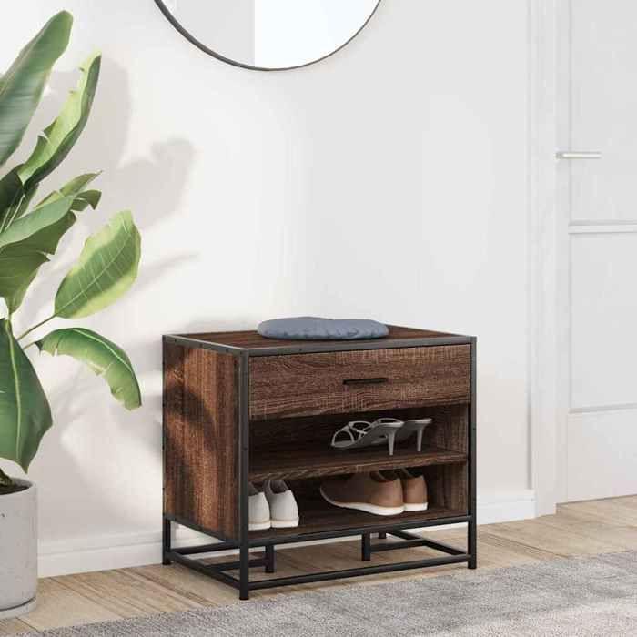 VidaXL Banc à chaussures chêne marron bois d'ingénierie et métal, banc, banquette de couloir, siège de couloir, banc de 849223