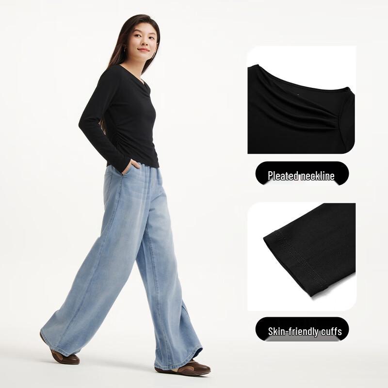 Hotwind Women's Pleated Long-Sleeve T-Shirt