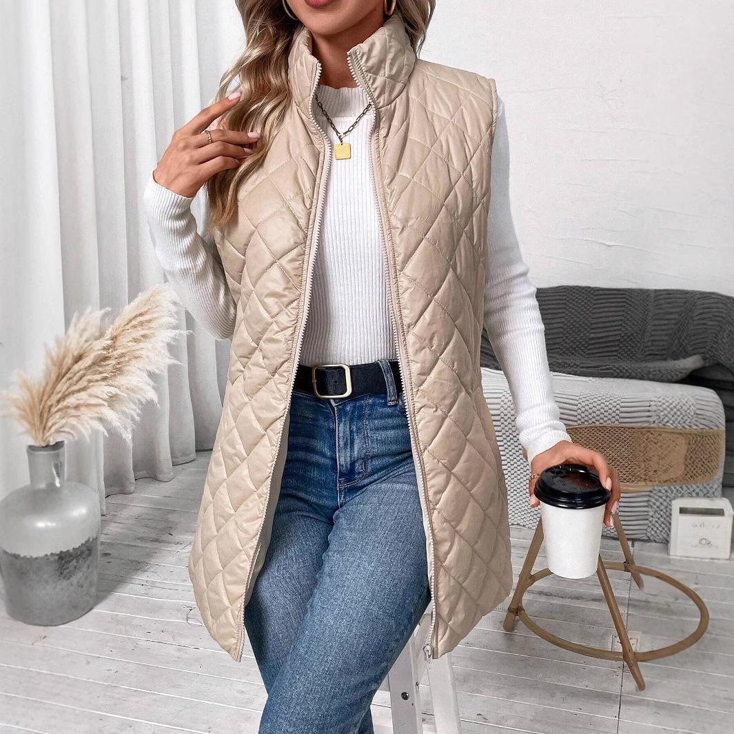 

Новая осенне-зимняя коллекция: Однотонный, ромбовидный узор, хлопковая куртка, жилет с карманами на молнии, зимнее термобелье, утолщенный дизайн, удлиненный стиль S абрикосовый