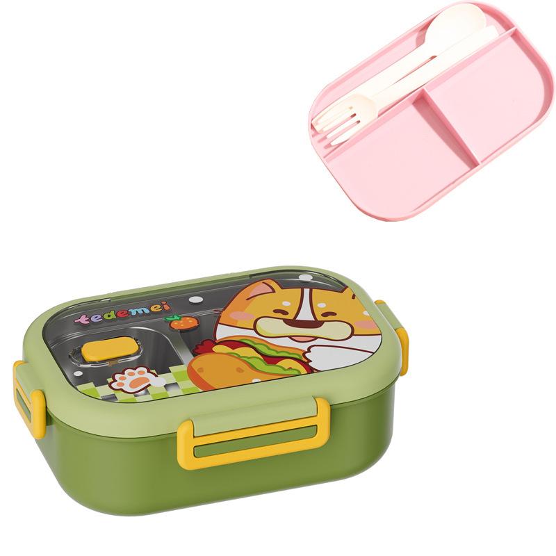 Kids' Cartoon Insulated Bento Box with Cutlery, Dual-Compartment, Food-Grade 304 Stainless Steel