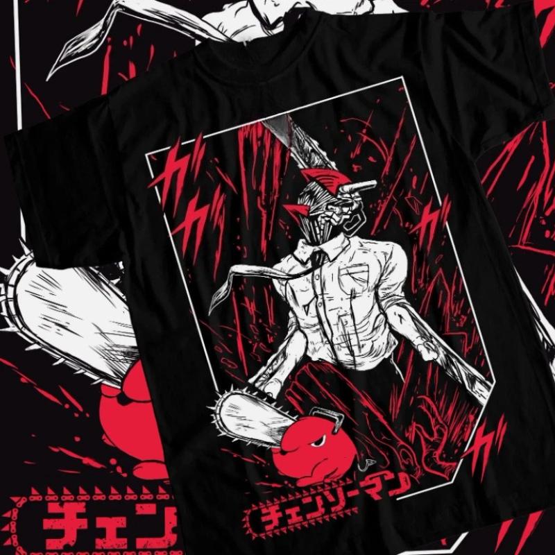 Chainsaw Men's T-Shirt Chainsaw Men's Anime CSM Denji Power Summer New Vintage Fashion Men's and Women's Cotton Streetwear