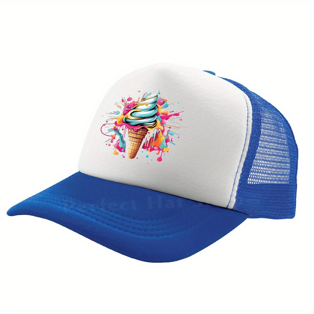 Colorful Ice Cream Trucker Hat Breathable Mesh Baseball Cap Summer Casual Adult Headwear Breathable