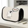 1pc Portable Flip-Top Halloween Themed Pencil Case with Double-Layer Zipper, Cute Ghost White Design, Large Capacity Thickened Oxford Multifunctional 