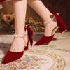 Jolis Escarpins à Talons Épais pour Femmes avec Grand Nœud Papillon Tendance Daim Rouge Perles Boucle Talons Hauts Chaussures pour Robe de Mariée pour Dames Femmes 34-40