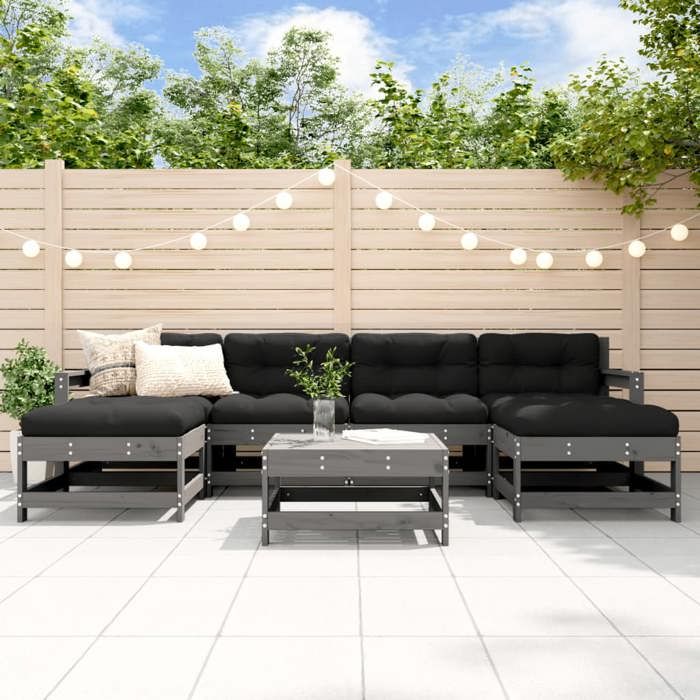 VidaXL Salon de Jardin avec Coussins 7 pcs, Canapés avec Dossier et Accoudoir, Ensemble de Meubles avec Table Basse Patio 3185943