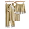Women's Premium Three-Piece Pajama Set, Spring/Autumn, Outdoor-Ready, with Lace & Chest Pads, Comfortable Casual Home Wear