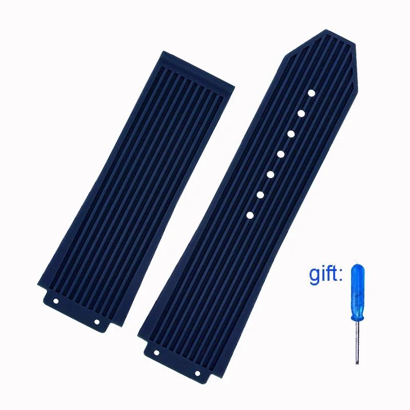 For Hublot Watch Men's Strap Yubo Big Bang Fusion Silicone Convex Interface Soft Waterproof Black Blue Strap 26-19mm Accessories