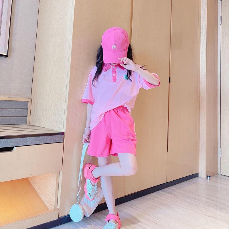 

Подростковые спортивные комплекты Летние повседневные наряды для девочек Детская мода Футболки+Шорты 2 шт. Детская одежда с короткими рукавами в стиле пэчворк 120 розовый