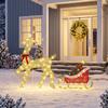 Illuminated Reindeer with Sleigh, Flat Christmas Decoration for Outdoors, 95 Warm White LEDs, 8 Lighting Modes, Timer