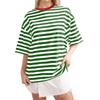 Casual Striped Round Neck Short Sleeve T-Shirt Women Men Comfortable Milk Silk Blend Loose Fit Home Wear