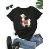Womens Anime Llama Print T Shirt Casual Crew Neck Polyester Elastane Short Sleeve Regular Fit Knit Fabric Spring Summer Fall Top