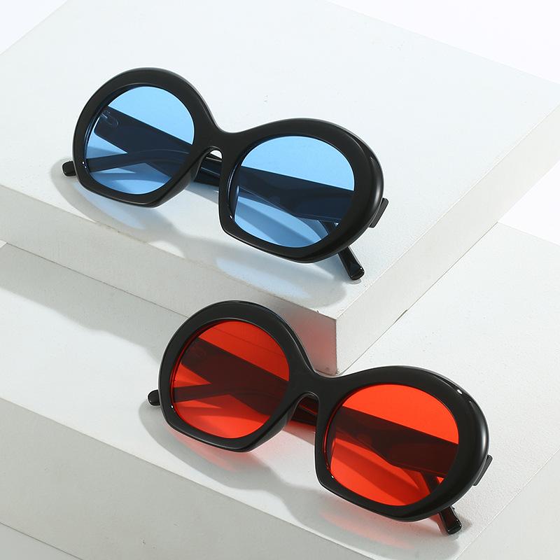 New oval sunglasses, European and American personalized arc inflatable glasses, street puff sunglasses for women