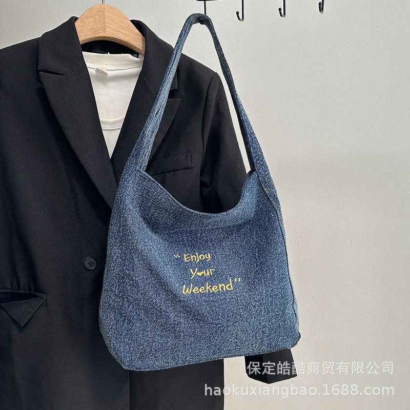 Hand Carrying Large Capacity Denim Tote Bag Women's Korean Edition Summer Simple Casual Shoulder Bag 2025 Premium Women's Bag