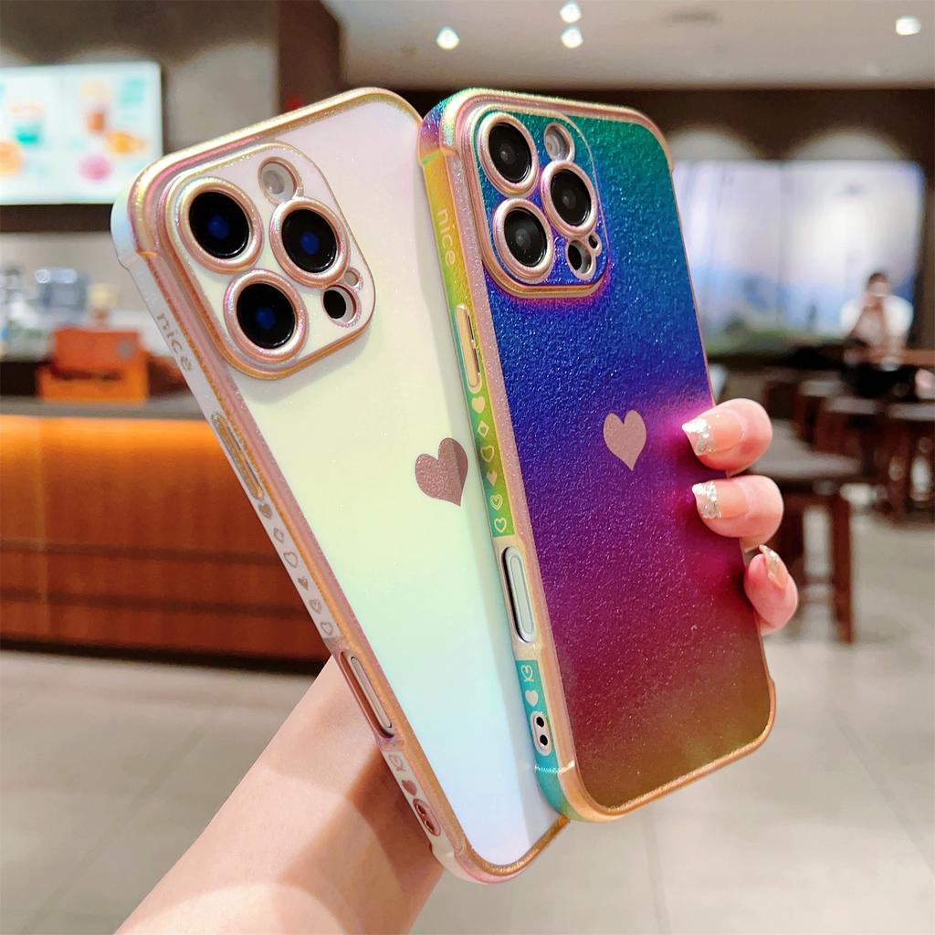 For iPhone 16 Pro Case Dazzling Design Electroplating Heart Pattern TPU Phone Cover